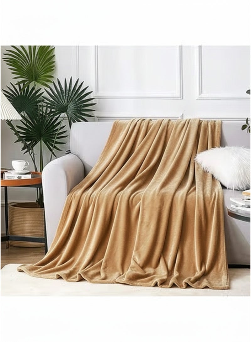 Fleece Blanket 150x200 cm Soft Lightweight Warm Microfiber Throw Blanket for Bed Sofa Travel Tan - Image 4